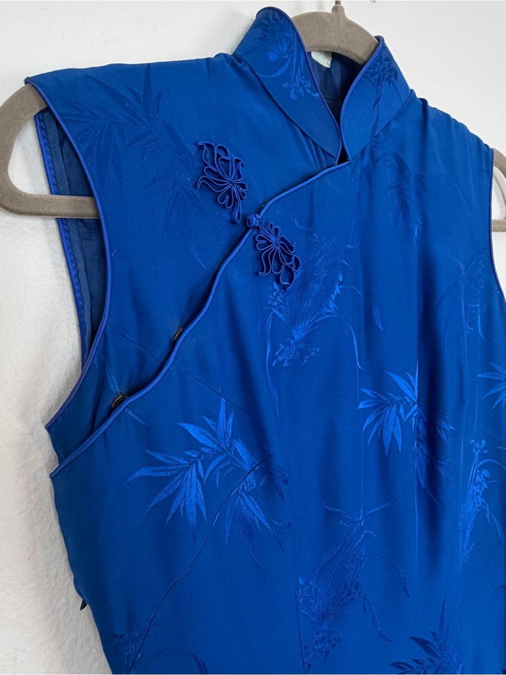 Vintage y2k Cheongsam Qipao Dress Asian Royal Blue Bamboo XS